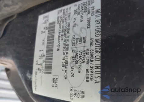 2004 Ford F-250 Lariat/Xl/Xlt из США, поврежденный, VIN 1FTNX21L64EA85246